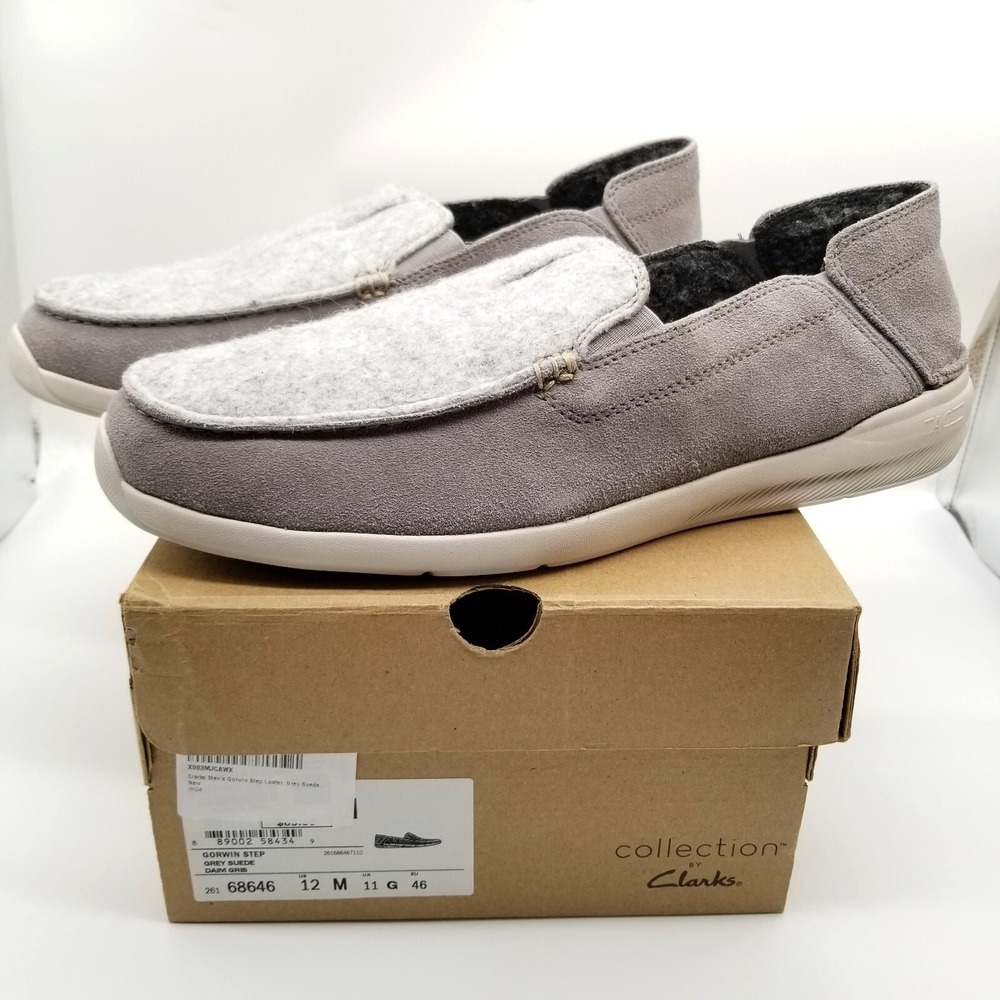 Clarks Men's Gorwin Step Sneaker Loafers Sz 12 M Gray Suede Casual City